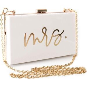 Mrs. Clutch Purse Bridal Wedding Engaged Bride to Be Removable Gold Chain Strap